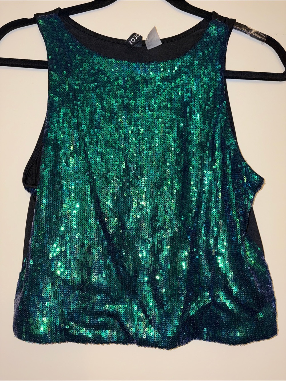 H&M Green Sequin Tank with Black Trim